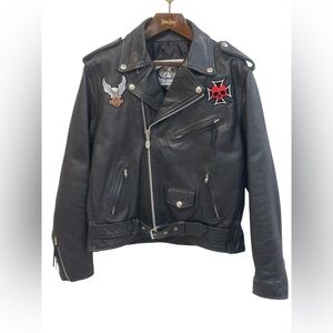 ZR1 Vintage Classic Black Leather Biker Jacket Size 46